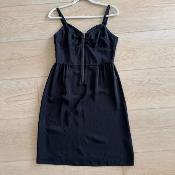 BARNEYS NEW YORK CO-OP 100% SILK ZIPPER FRONT BLACK SILK DRESS - SIZE MEDIUM - Picture 1 of 8